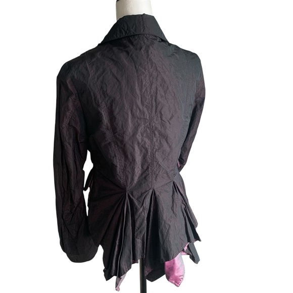 Event Jacket Shot Taffeta Fabrication Sash Front Elegant Evening Purple Black S - Picture 11 of 14